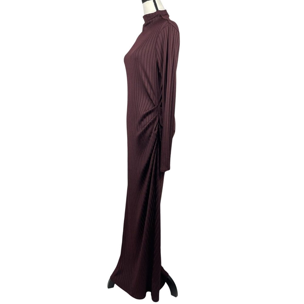 Good American Women’s Maxi Dress XL Burgundy Ribbed Mock Neck Long Sleeve - Picture 6 of 11